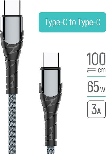ColorWay Braided USB 2.0 Cable USB-C male - USB-C 65W PD Γκρι 1m CW-CBPDCC040-GR