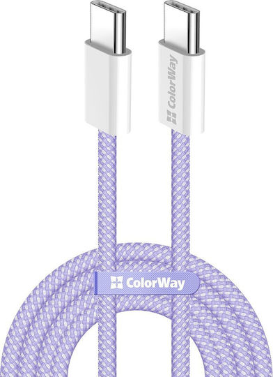 ColorWay Braided USB 2.0 Cable USB-C Male - USB-C 60W PD Purple 1m