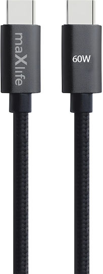 Maxlife USB 2.0 Kabel USB-C männlich - USB-C 60W PD Schwarz 1m