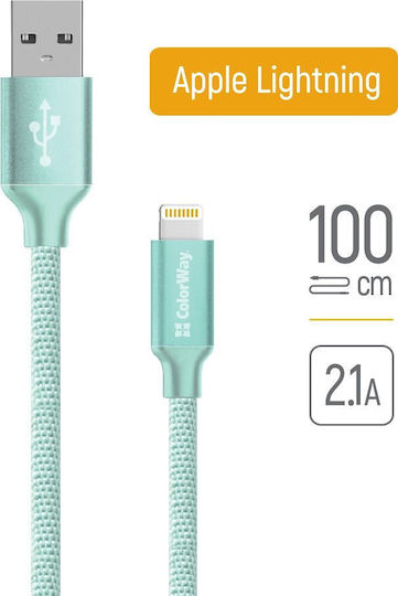ColorWay Редовна USB-A към Lightning кабел 18W Зелен 1м (CW-CBUL004-MT)