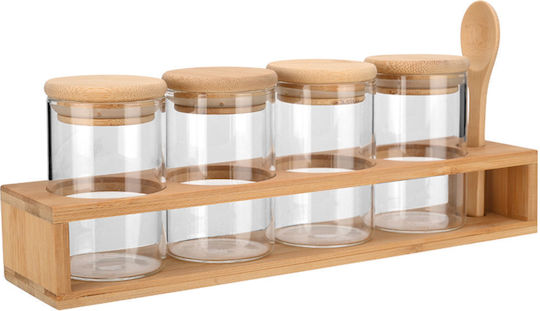 Estia Bamboo Essentials Θήκες Μπαχαρικών Γυάλινες σε Βάση Καφέ 5τμχ Estia Bamboo Essentials Θήκες Μπαχαρικών Γυάλινες σε Βάση Καφέ 5τμχ