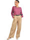 Damen Stoff Hose mit Gummizug in Geradem Schnitt Beige