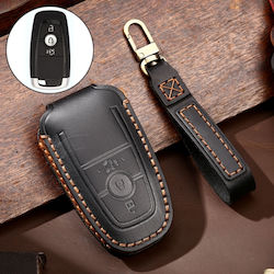 Hallmo Car Cowhide Leather Protective Key Cover Case Ford Focus B Style Black