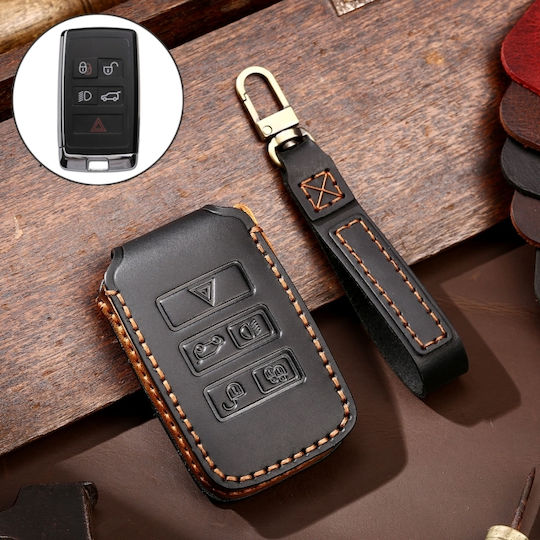 Hallmo Car Cowhide Δερμάτινο Προστατευτικό Κάλυμμα Κλειδιού Θήκη Κλειδιού Land Rover Discovery 5 B Style Μαύρο