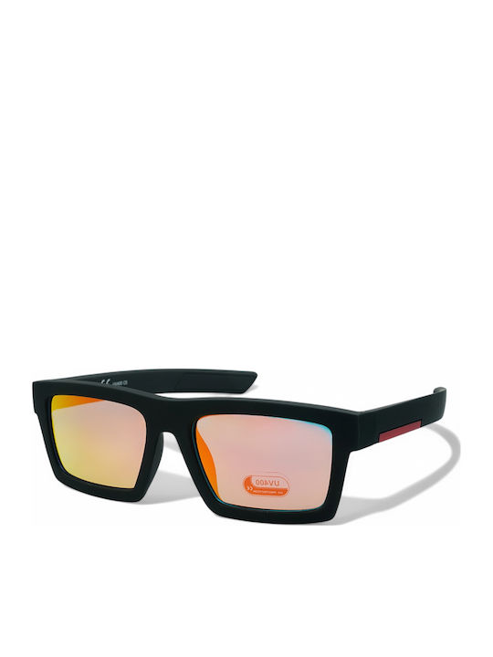 Optosquad Men's Sunglasses with Black Plastic Frame and Orange Mirror Lens