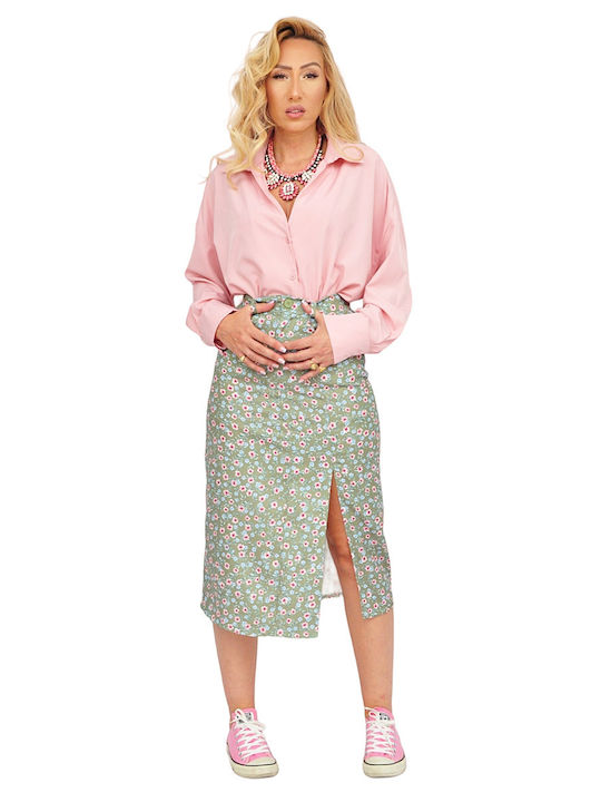 High-waisted Midi Skirt Floral Multicolored