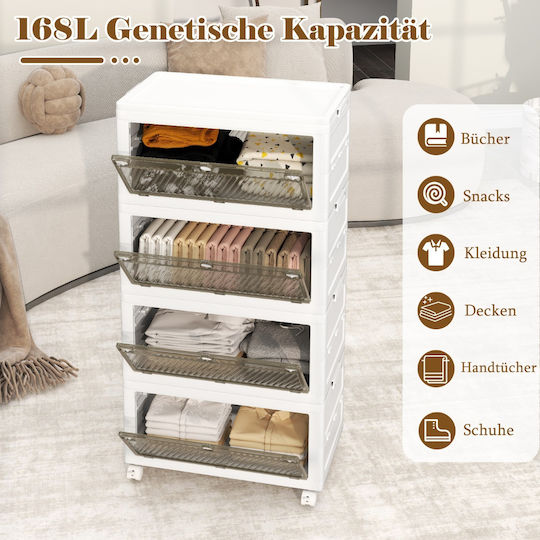 Costway Cutie De Depozitare Din Plastic Cu Roți Și Capac 126 Lt 3 Bucăți