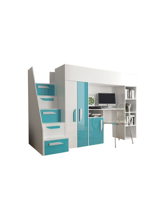 Kids Bed Loft Bed Single with Storage Space Whi...