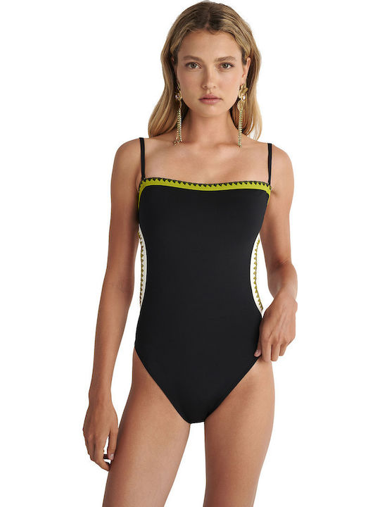 Strapless Ολόσωμο Μαγιό με Ανοίγματα & Αφαιρούμενη Ενίσχυση Μαύρο