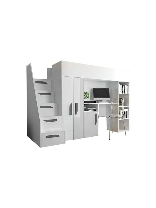 Kids Bed Loft Bed Single with Storage Space Whi...