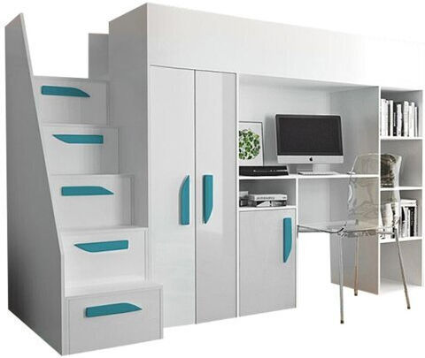 Kids Bed Loft Bed Single with Storage Space White for Mattress 90x200cm
