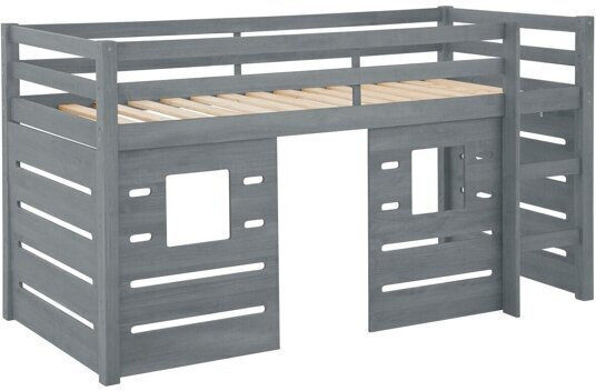 Pat pentru Copii Loft Bed Single cu Spațiu de Depozitare Gri pentru Saltea 90x200cm