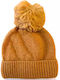 Pom Pom Beanie Beanie Knitted in Yellow color