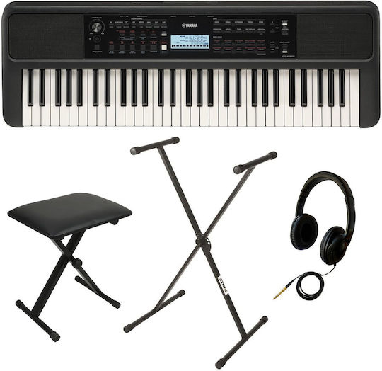 Yamaha Keyboard PSR-E383 with 61 Keys with Stand, Headphones and Stool Black Home Βundle II