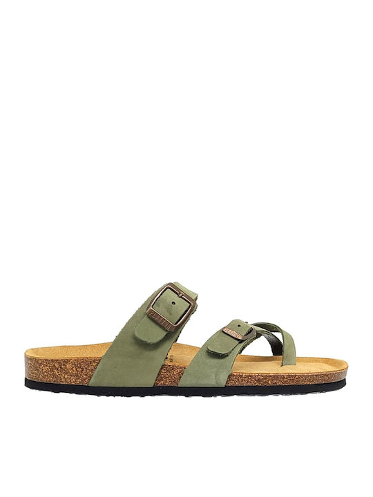 Plakton Leather Women's Flat Sandals Oliva