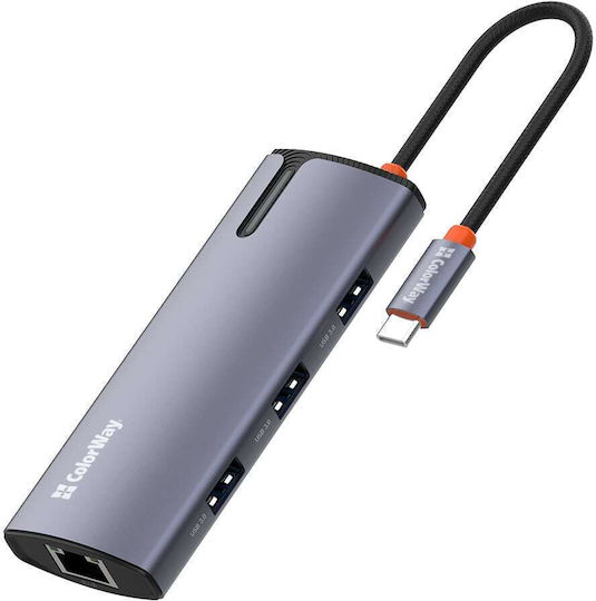 ColorWay Hub 3 Porturi USB 2.0 cu Conectare USB-A Ethernet Argintiu