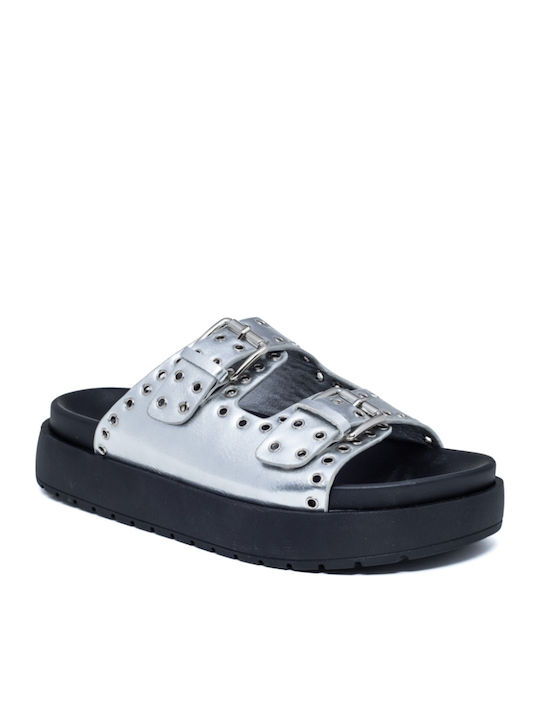 Flache Sandalen für Damen Flatforms in Silber Farbe