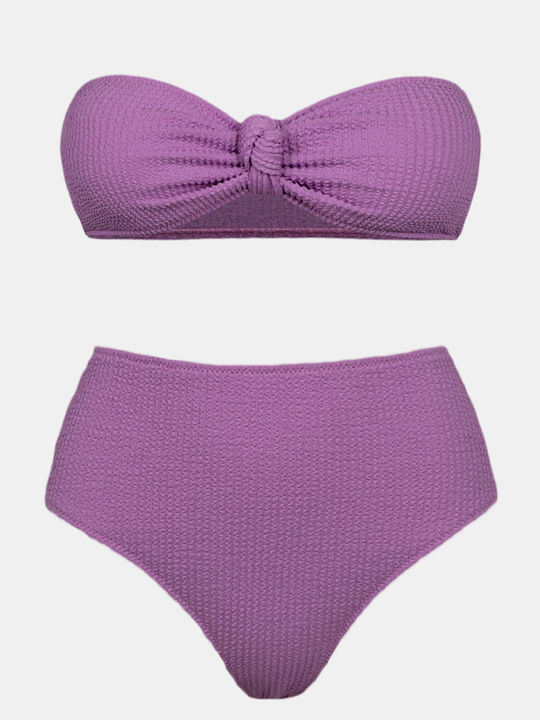 Strapless Bikini Set with High-Waisted Ruched B...