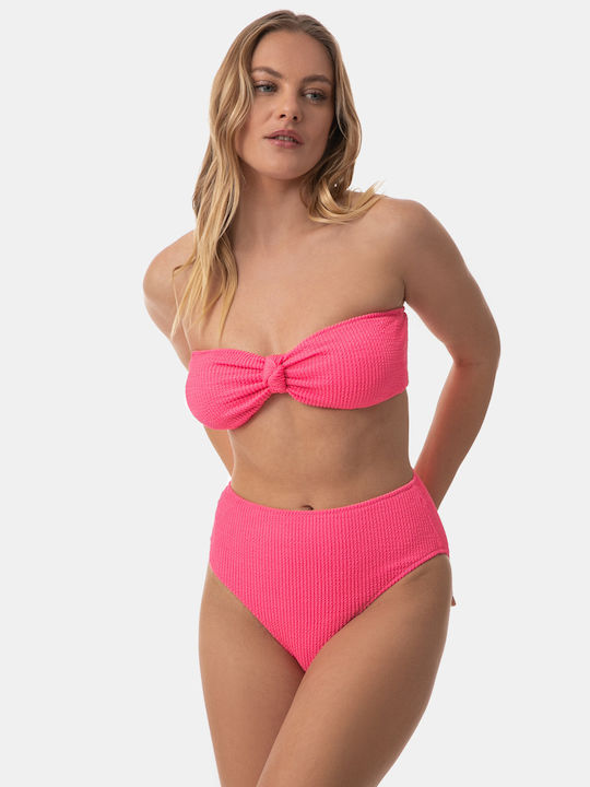 Strapless Bikini Set with High-Waisted Crinkle ...