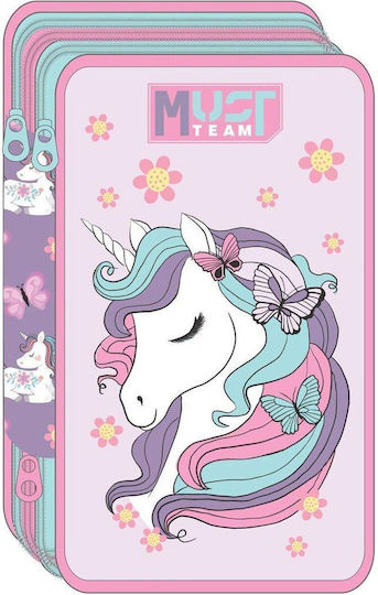 Must Team Unicorn Pencil Case Full with 3 Compartments Pink