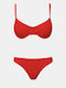 Goffered Underwire Bikini Set Red