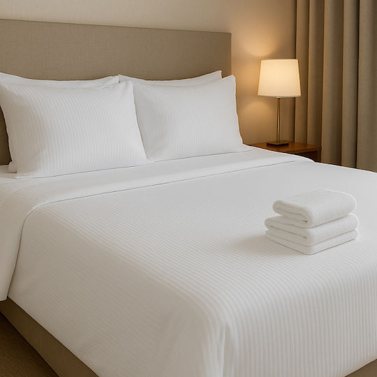 Παπλωματοθήκη Ξενοδοχείου Polycotton Ριγέ 165x245εκ. 5τμχ