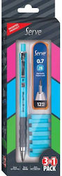 Комплект механични моливи – Гума – Графити „steps Fluo“ Светлосин 0.7mm Serve