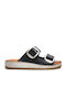 Leather Women's Flat Sandals in Black Color