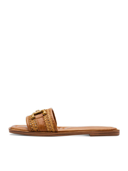 Leder Flache Sandalen für Damen Anatomisch in Tabac Braun Farbe
