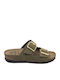 Leather Women's Flat Sandals Anatomic in Khaki Color