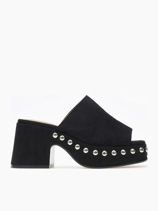 Damen Clogs Mules Wildlederoptik Nieten Schwarz