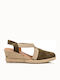 Women's Leather Platform Espadrilles Green