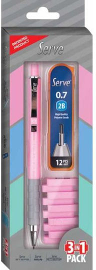 Mechanical Pencil Set – Eraser – Leads “steps Pastel” Soft Pink 0.7mm Serve