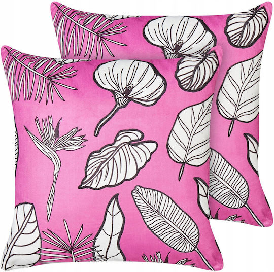 Beliani Μαξιλάρι Καναπέ από Βελούδο Pink 45x45εκ.