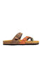 Leather Women's Flat Sandals Brown-Orange-Lime
