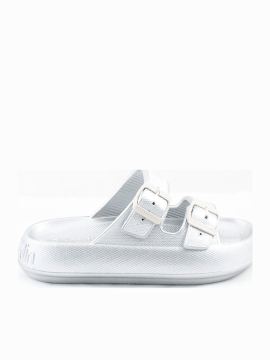 Flache Sandalen für Damen in Silber Farbe