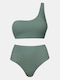 Ein-Schulter-Crinkle-Bikini-Set in Türkis