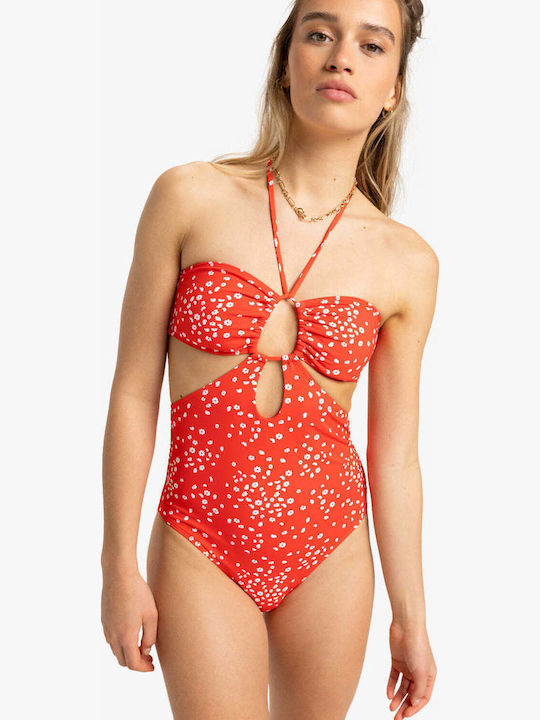 Swimsuit With Cutouts And Removable Padding Floral Poppy Red