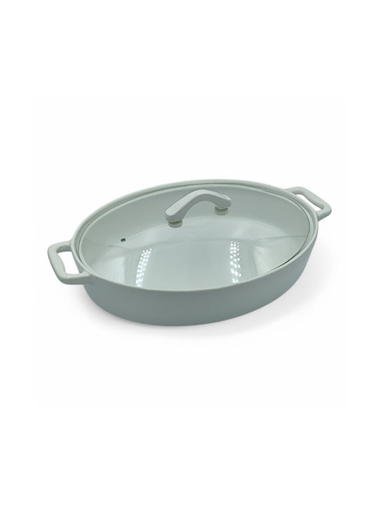 Karvounis Porcelain Oval Heat-Resistant Cookware with Lid 43cm