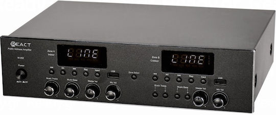 REACT M-202 Ολοκληρωμένος Ενισχυτής PA με 2 Ζώνες 50W/100V και Σύνδεση USB