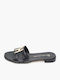 Leather Women's Flat Sandals in Black Color