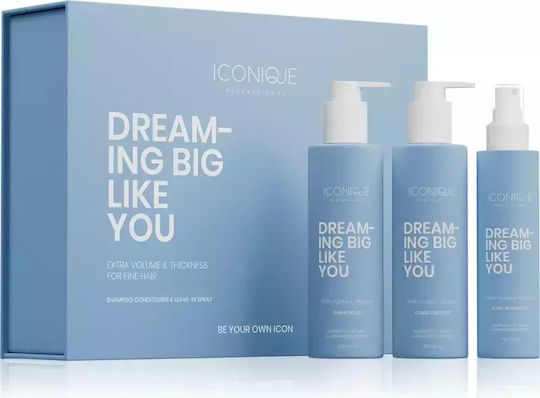 Iconique Professional Dreaming Big Like You Volume and Thickness Hair Care Set for Coloured Hair with Shampoo Conditioner and Spray 3 Pieces