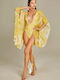 Empress Feminin Scurt Kimono de Plajă Yellow