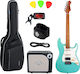 Set Elektrische Gitarre Stratocaster Grün mit Tasche Deluxe-Paket