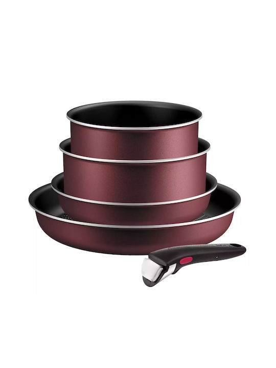 Tefal Ingenio Simply Cook Комплект Съдове За Готвене От Алуминий Бордо С Незалепващо Покритие 4 Части