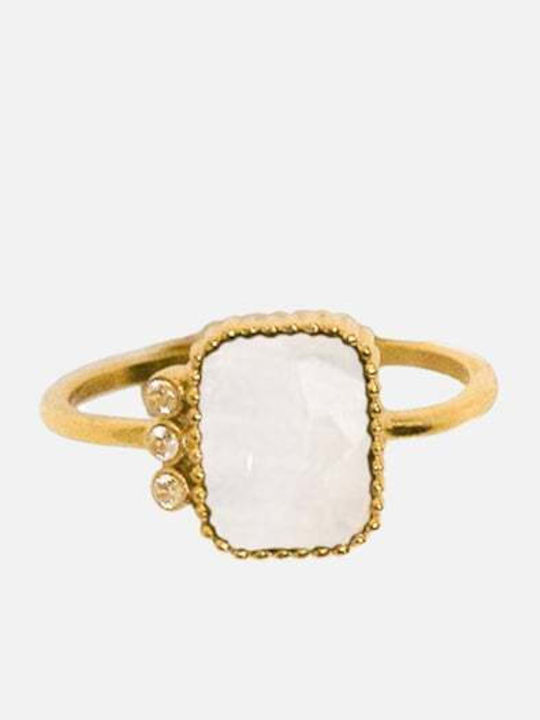 AEC Paris Damen Ring mit Steinen aus Stahl Vergoldet