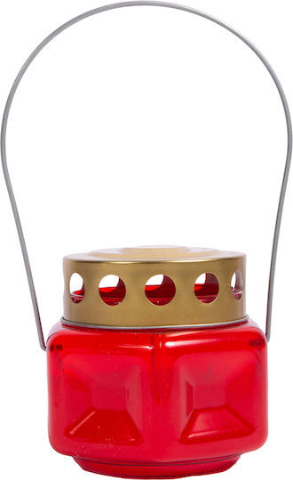 Hexagonal Plastic Candle Lantern with Metal Lid Handle 1 Piece Red
