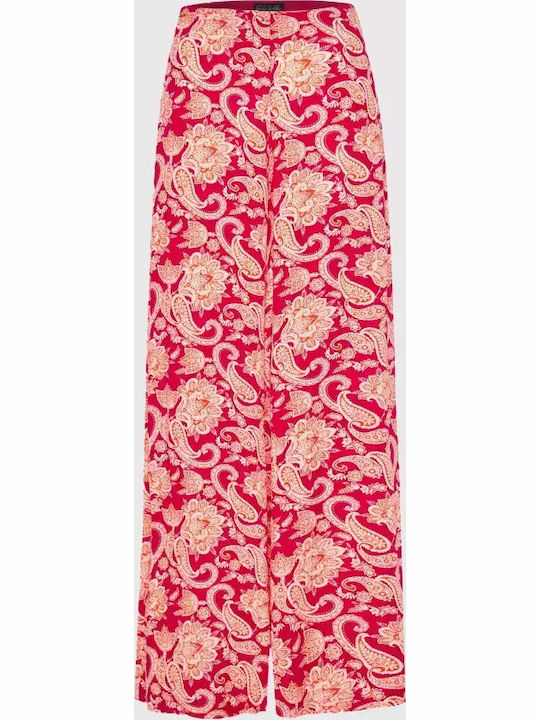 Damen Hoch tailliert Stoff Hose mit Gummizug Rot