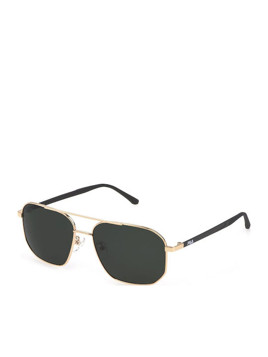 FILA Men's Sunglasses with Gold Metal Frame and Green Lens SFI300V 300P