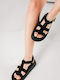 Δερμάτινα Γυναικεία Σανδάλια Gladiator Flatforms Μαύρα